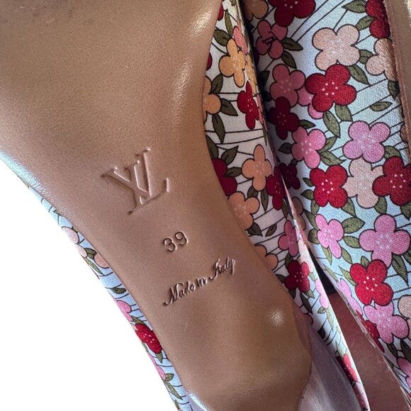 Louis Vuitton Multicolor Floral Print Satin Pointed Toe Pumps Heels Size 39 - Picture 11 of 12